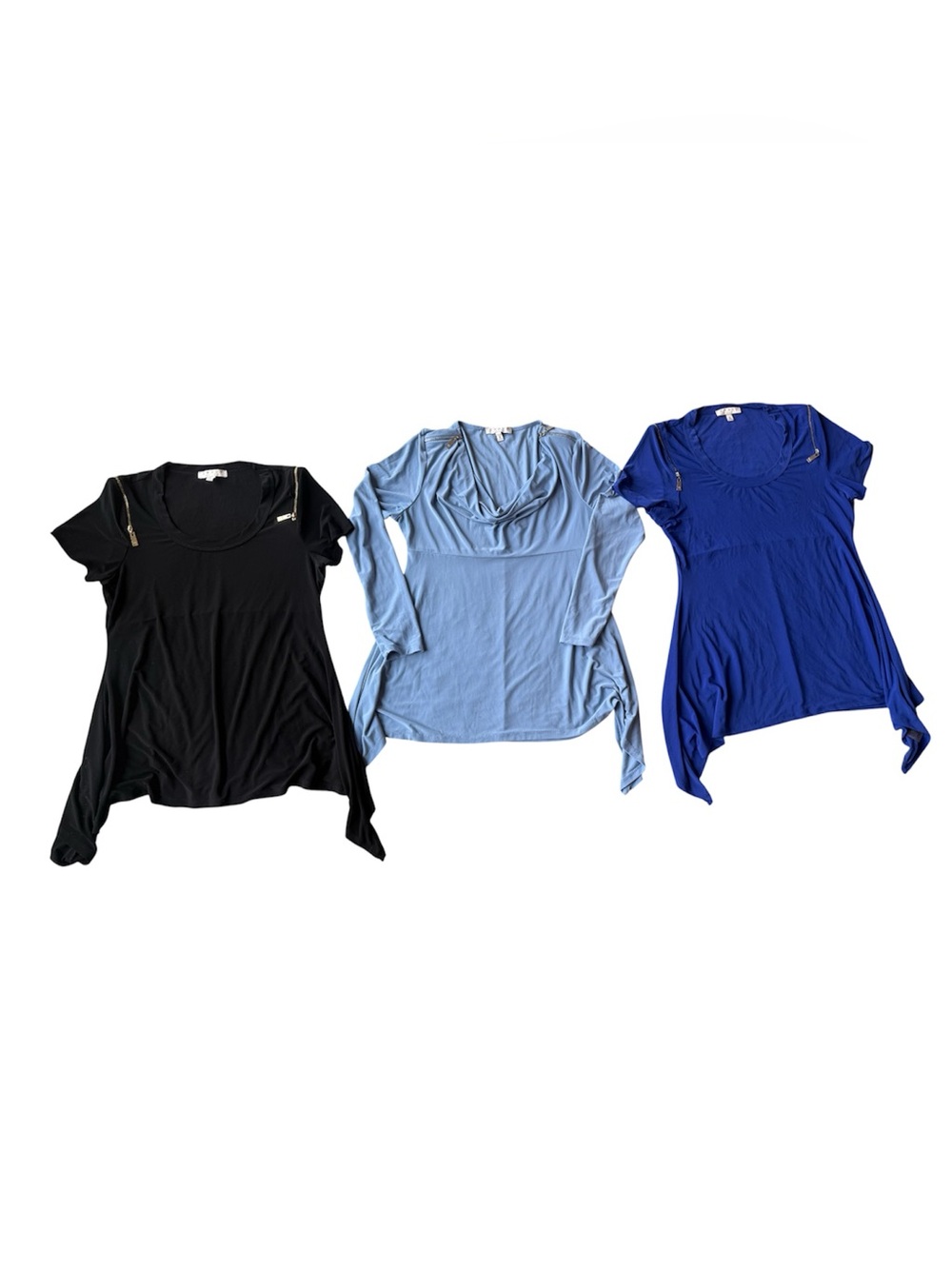 Lot of 3 Chaus Tops 2 Short Sleeve 1 Long Sleeve Blue Blue Black Medium As Is